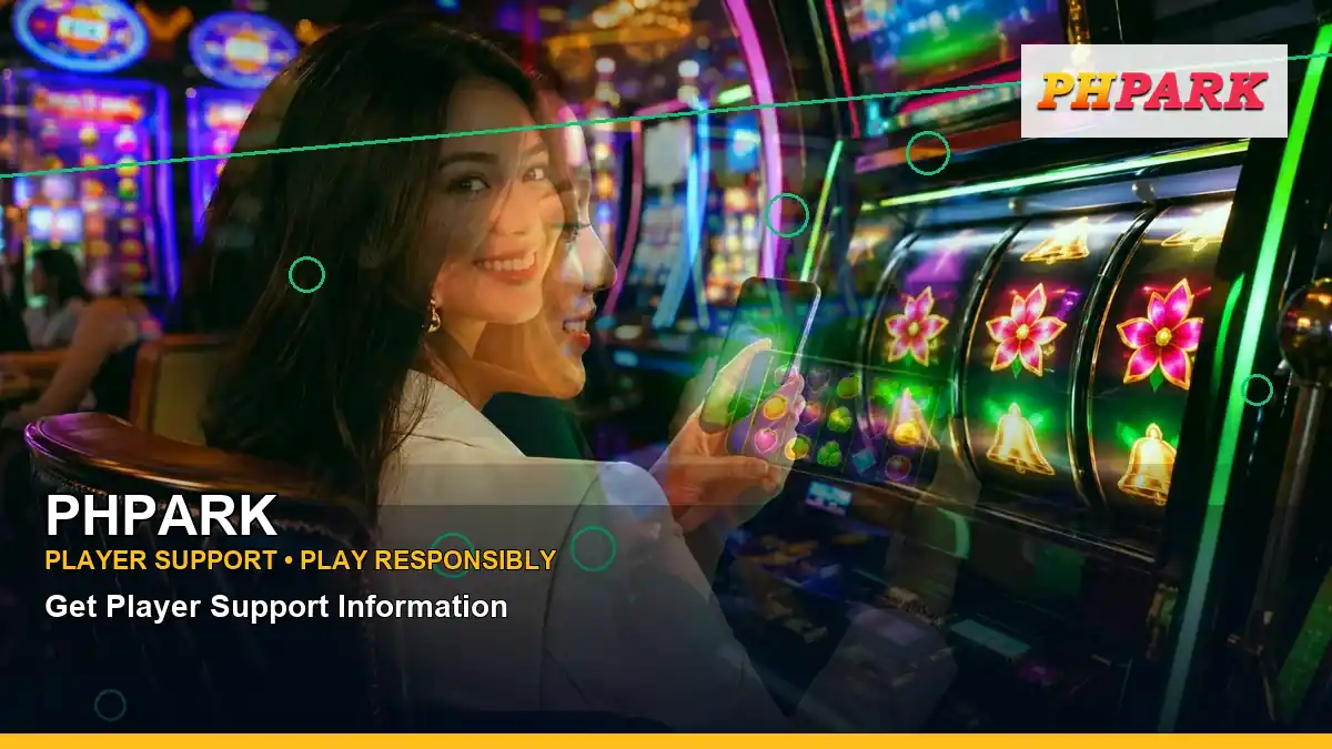 PHPARK first casino deposit and wallet options featuring an adult Filipina casino host with a layered collage composition